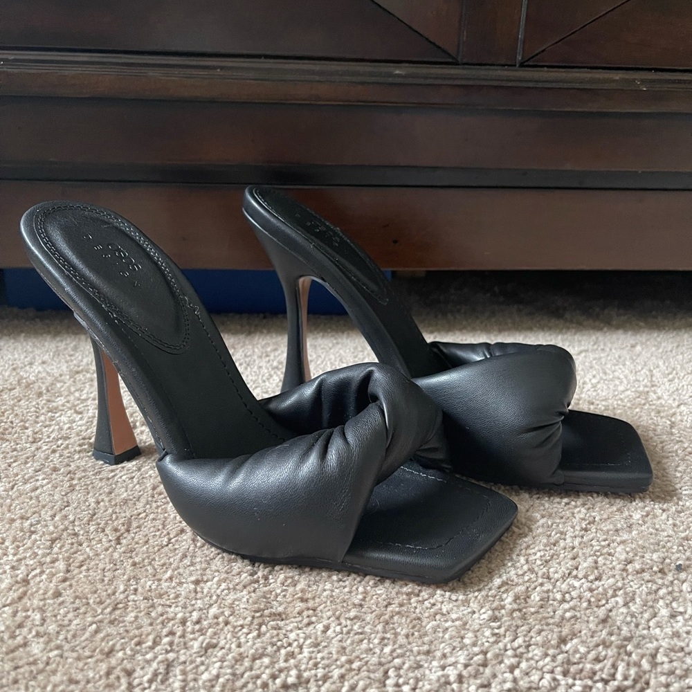 ASOS Design Niki padded twist high heeled mules
